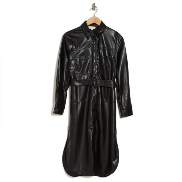 MELLODAY Long Sleeve Faux Leather Shirtdress - Picture 3 of 3
